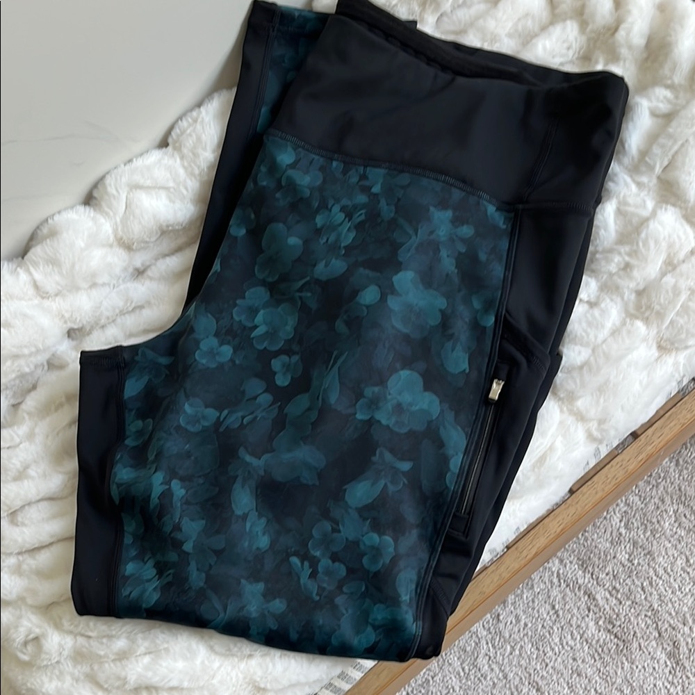 Floral Black and Teal Leggings
